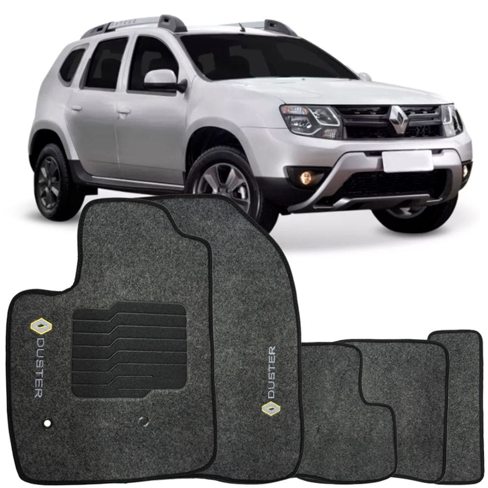 Tapete Carpete Duster 2016 à 2019 Grafite Logo Bordado Jogo 5 Peças Personalizado Automotivo