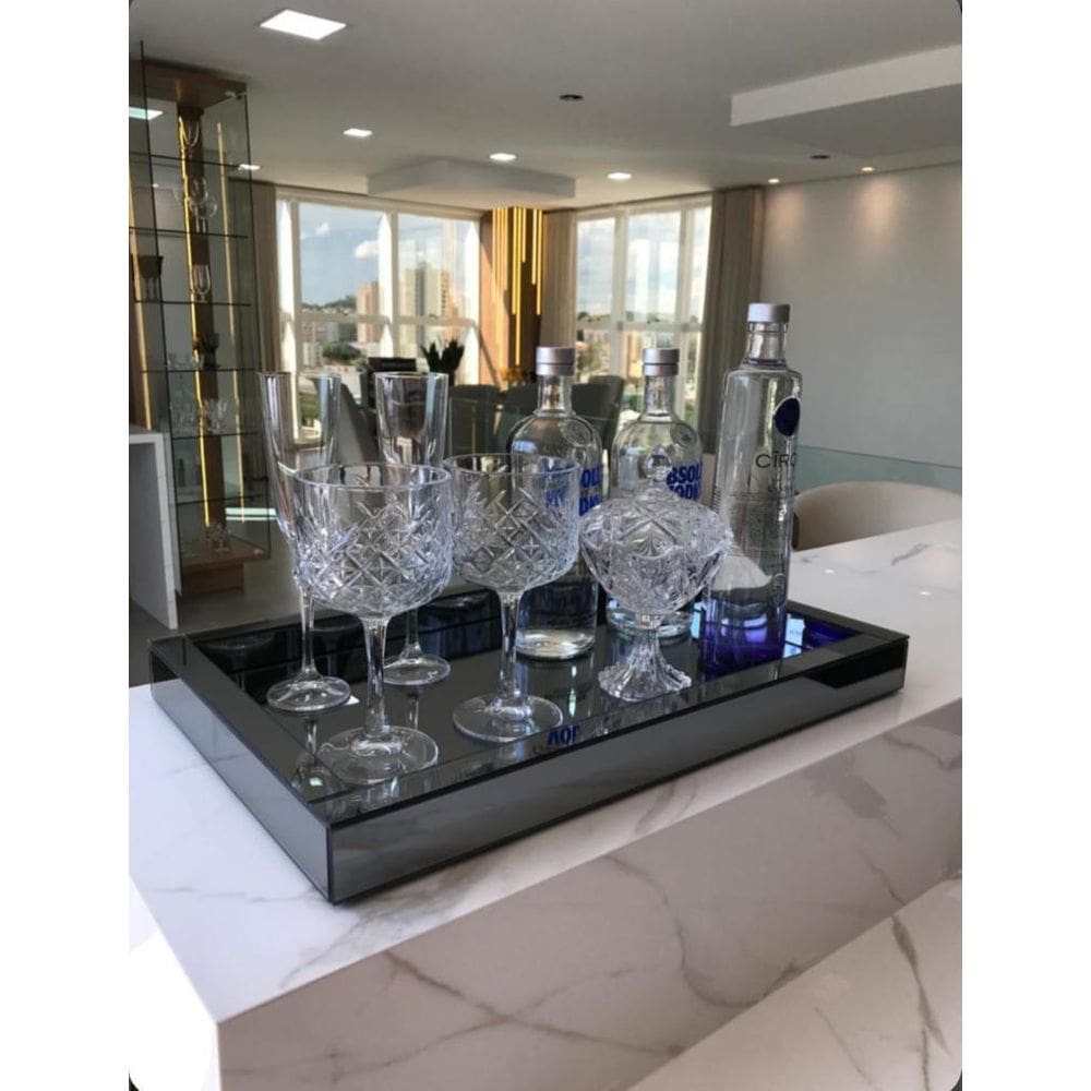 Bandeja Grande Espelho Fumê Decoração Sala Barzinho 60X30