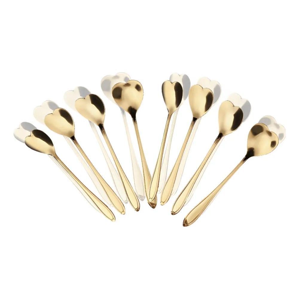 Colheres Aço Inox Douradas Heart Coração 13Cm Classic