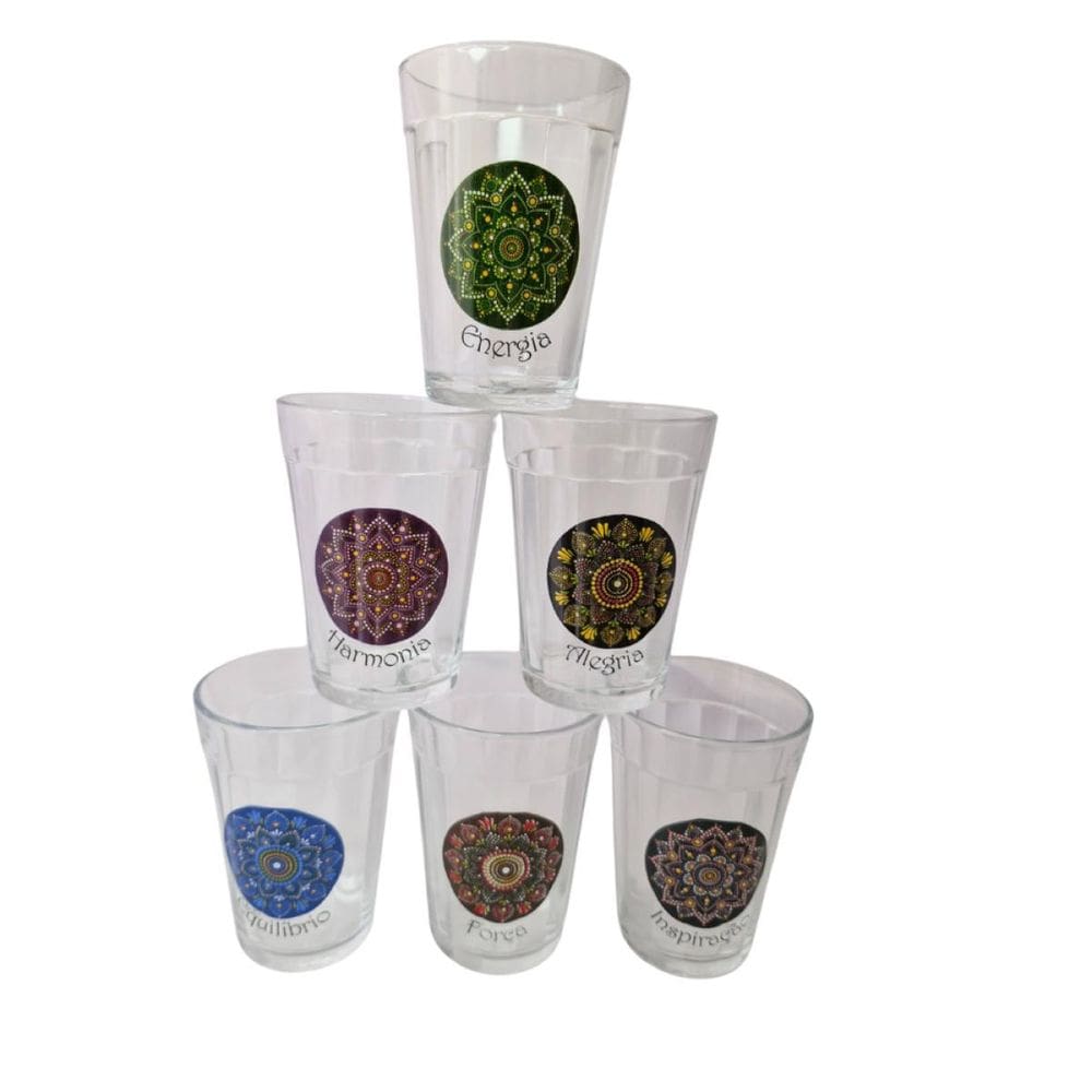 Kit 6 Copos Vidro Americano Mandala Presente Decoração