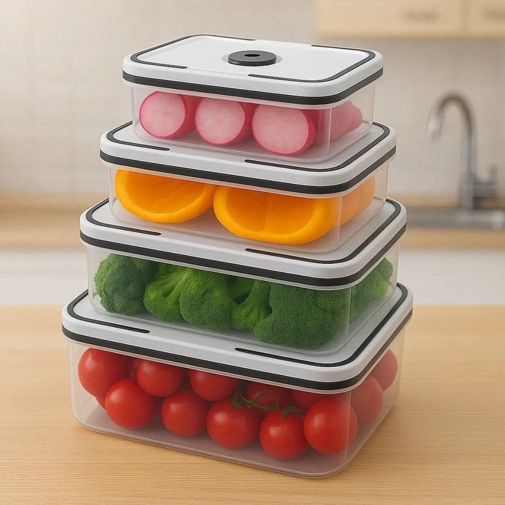 Conjunto 4 Potes Herméticos Quadrado De Plástico Com Tampa