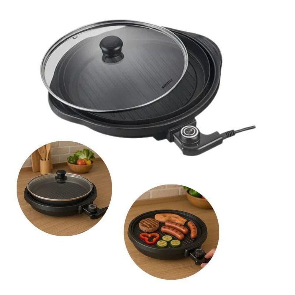 Grill Elétrico 220V Redondo Premium 1200W Com Termostato
