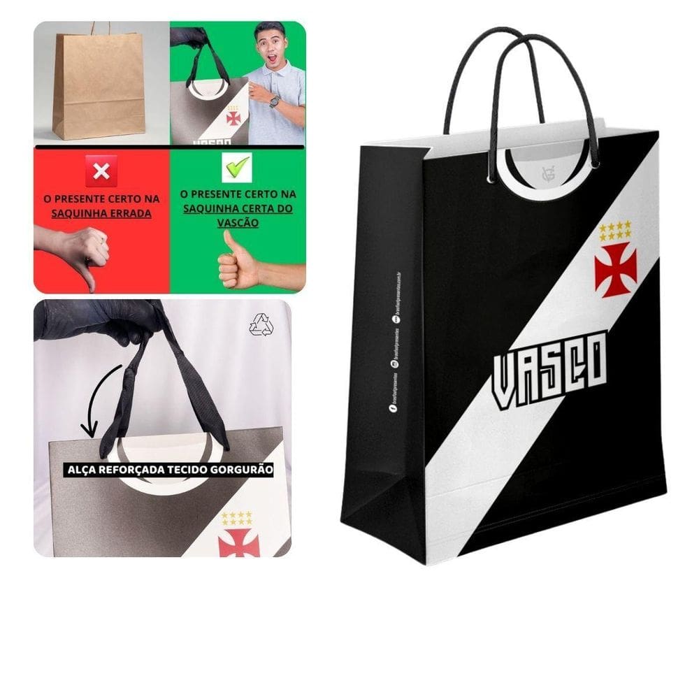 Sacola M Papel Off-Set Alça Gorgurão Time Vasco Oficial Do