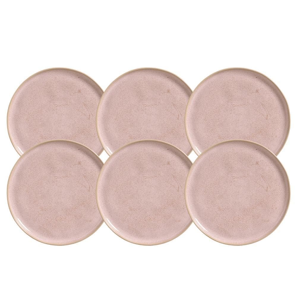 Jogo De Pratos Raso Jantar 27Cm Kit 6 Peças Bio Litchi Rosa