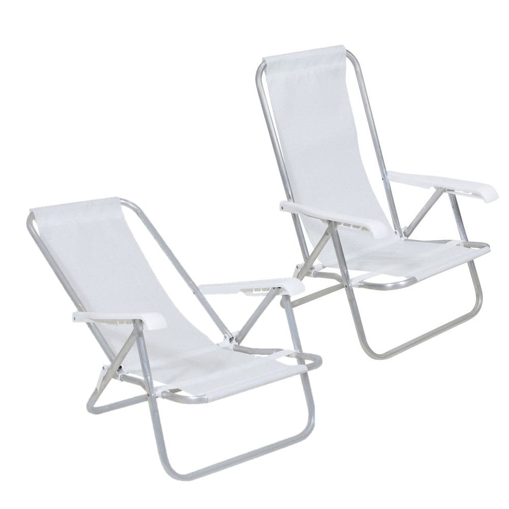 Kit 2 Cadeiras de Praia Reclinável 4 Posições Alumínio Lazy Sannet Branca - 023001 Belfix