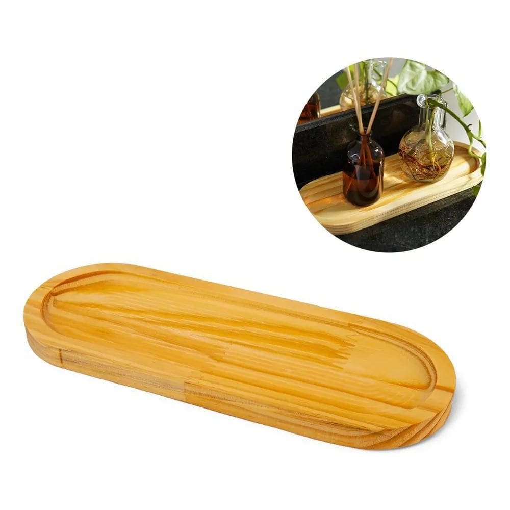 10X Bandeja Oval Lavabo Decoração Madeira Pinus 28X10Cm