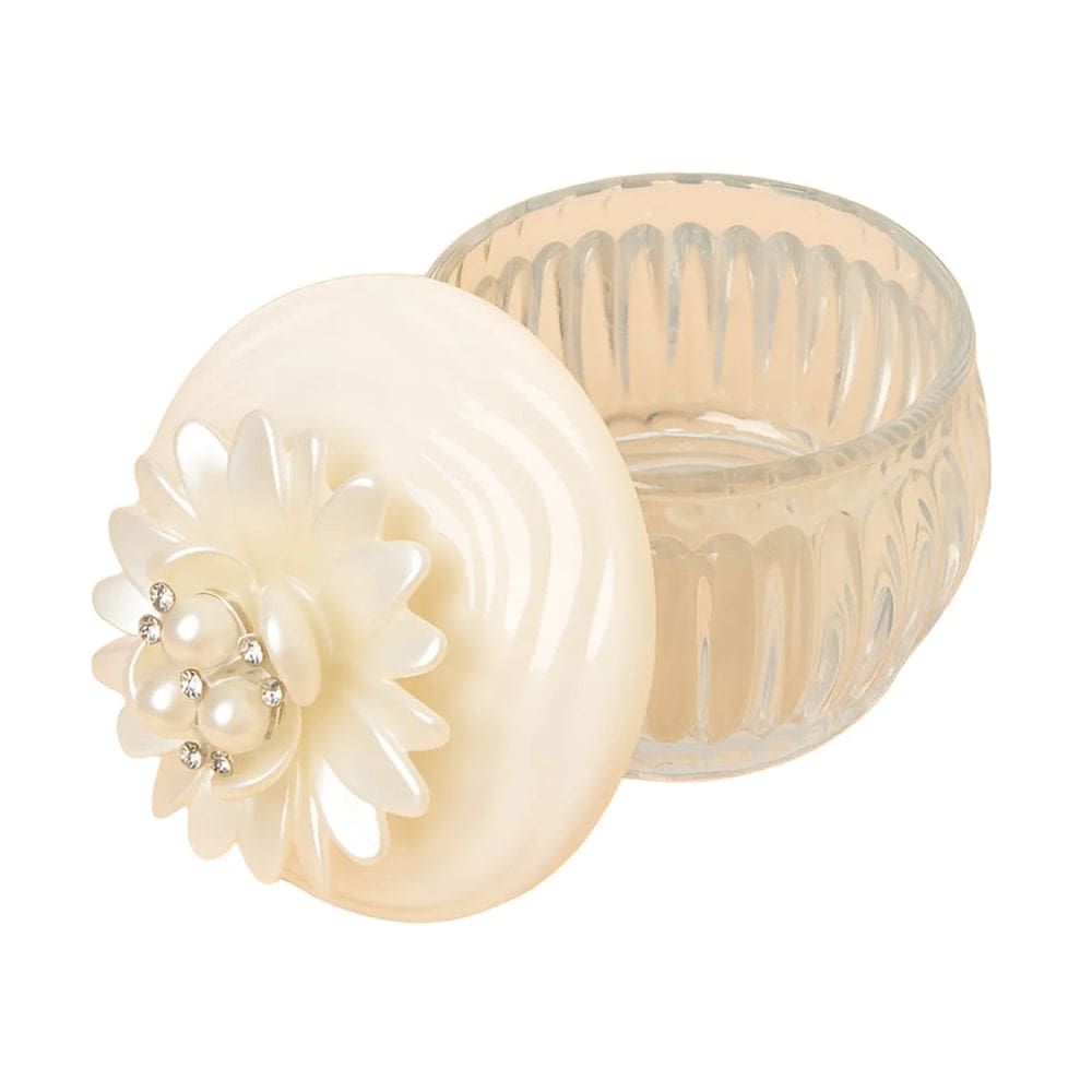 Mini Porta Jóias de Vidro com Tampa e Detalhe Floral Charmoso 8cm