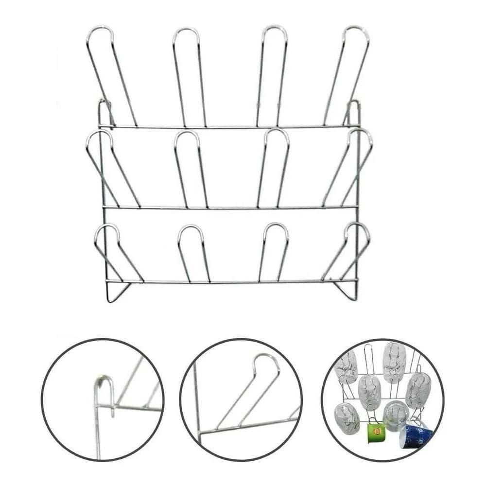 2X Escorredor Secador Porta Copos Parede 12 Lugares Inox Cr