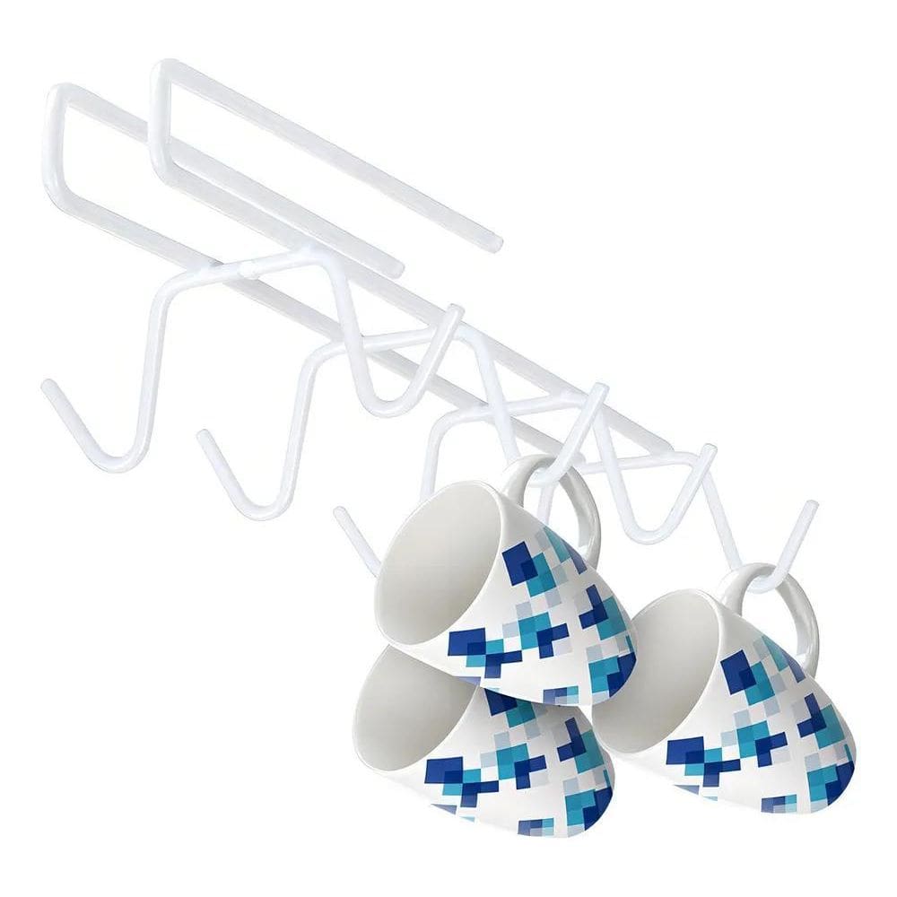 Porta Xícaras Suporte Organizador Armário Cozinha Aço Branco