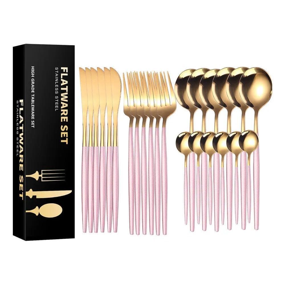 10X 24Pcs Conjunto De Talheres De Aço Luxo Inoxidável Rosa-