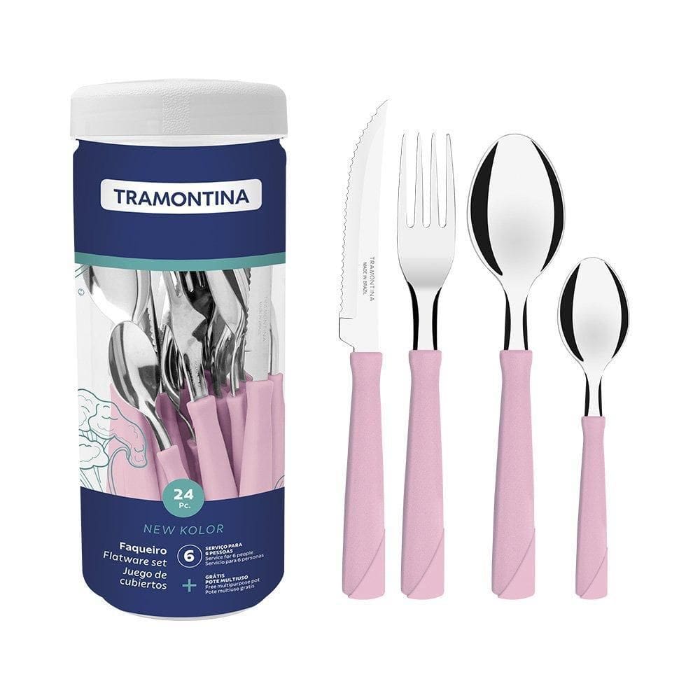 Jogo De Talheres 24 Peças Tramontina New Kolor 23198593 Rosa