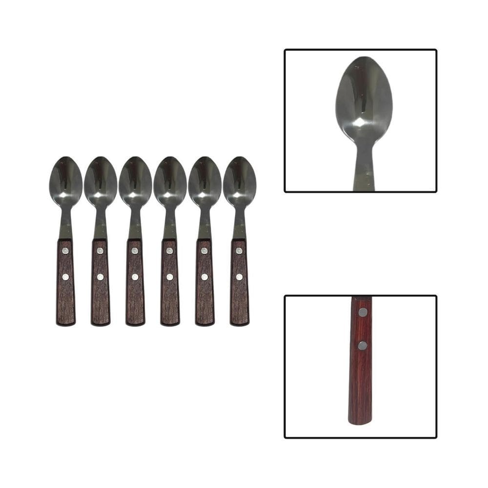 Kit 6 Colheres Chá Mesa Linha Legna Aço Inox Madeira