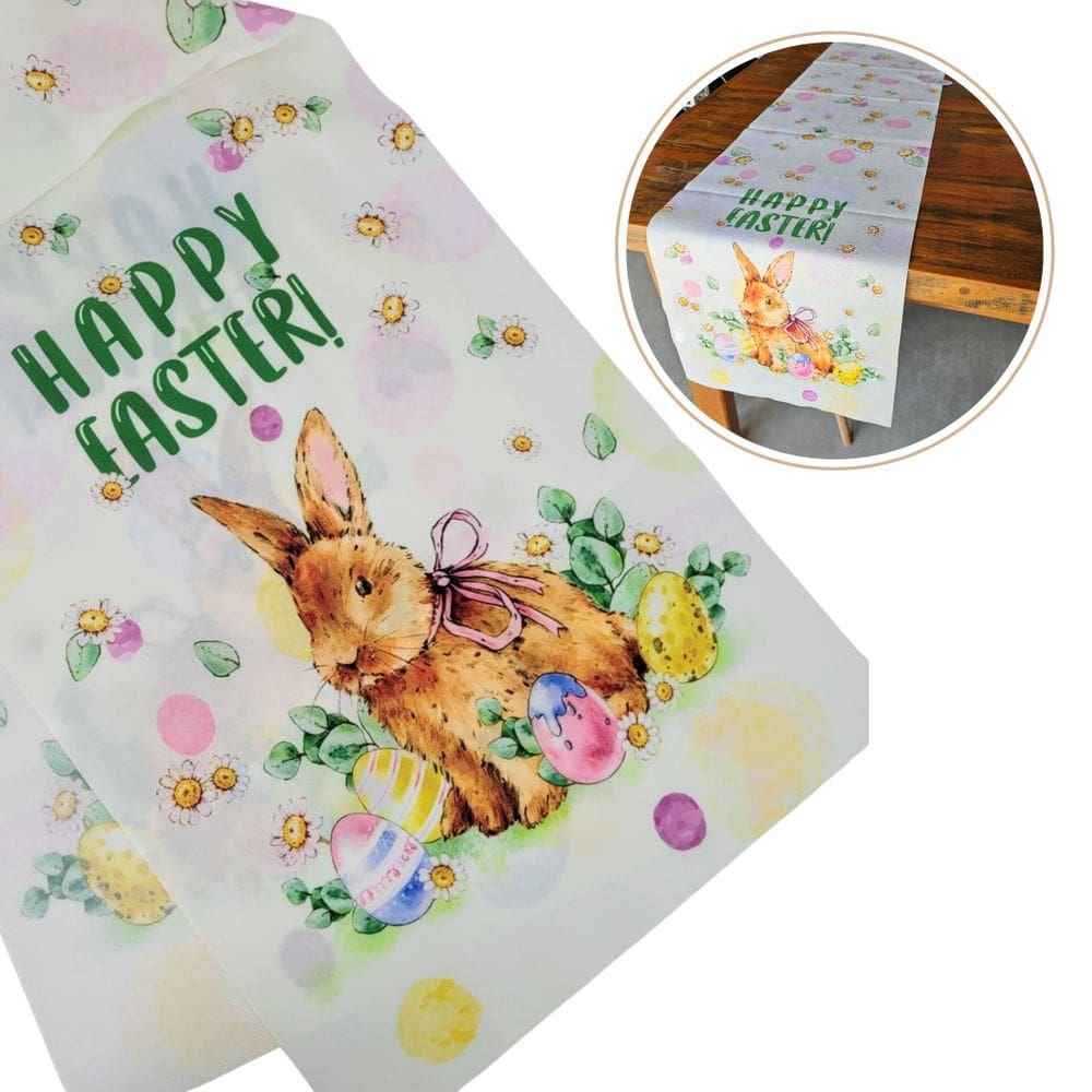 Trilho Caminho De Mesa Páscoa Coelho 35X180Cm Decoração