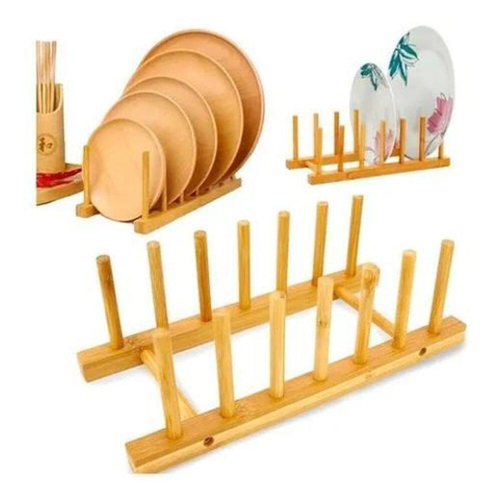 2X Escorredor Suporte Prato Copo Bambu Multiuso Organizar Ca