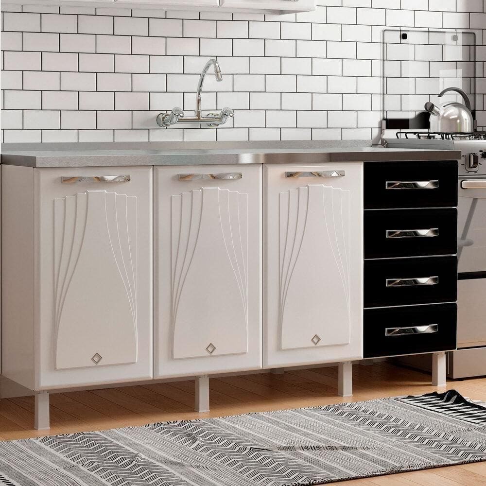 Balcão De Cozinha De Aço Quádruplo S/Tampo P/ Pia 160cm