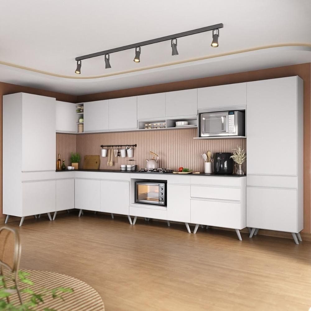 Armário De Cozinha Modulada Completa Canto 409cm Com Balcão Veneza Multimóveis Mp2303 Branco