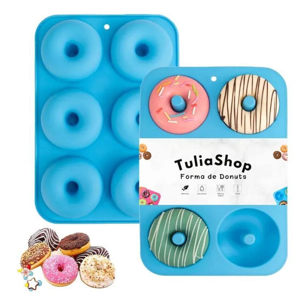2X Forma Silicone Para Donuts E Rosquinhas. 06 Cavidades, Az