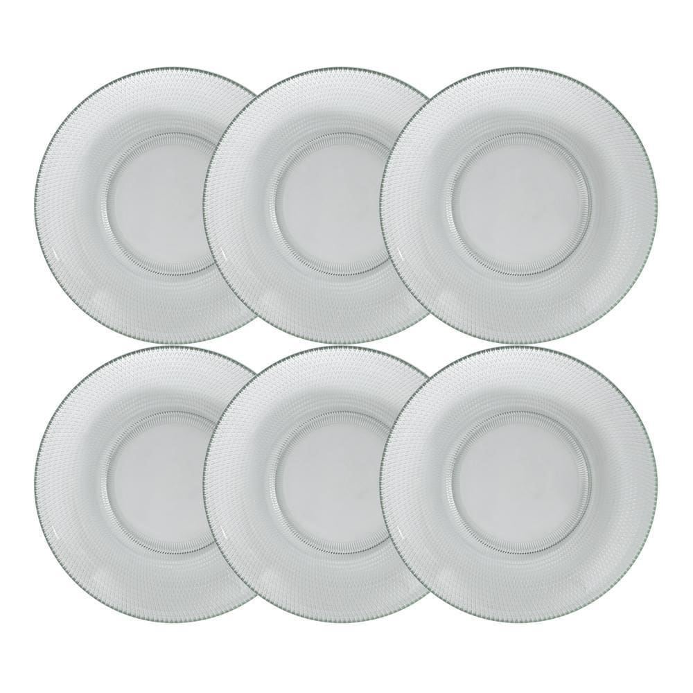 Conjunto 6 Pratos Sobremesa Vidro Transparente Gema 19,6Cm