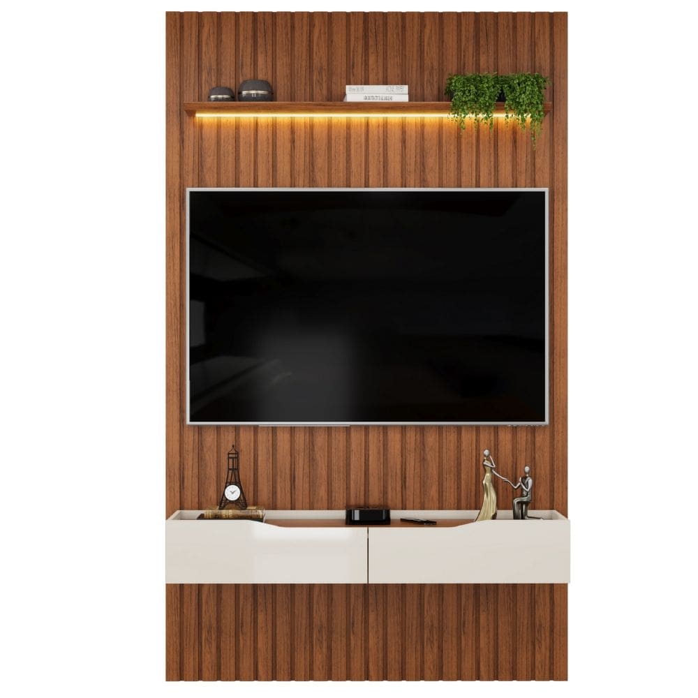 Painel Para Tv Até 55 Polegadas 1,43m Ripado Autêntico Com Led Montreal Com Nicho Efraín