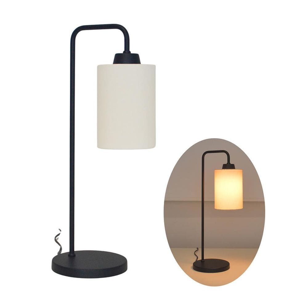 Abajur Luminária Mesa Retro Preto Com Cúpula Tecido Cru