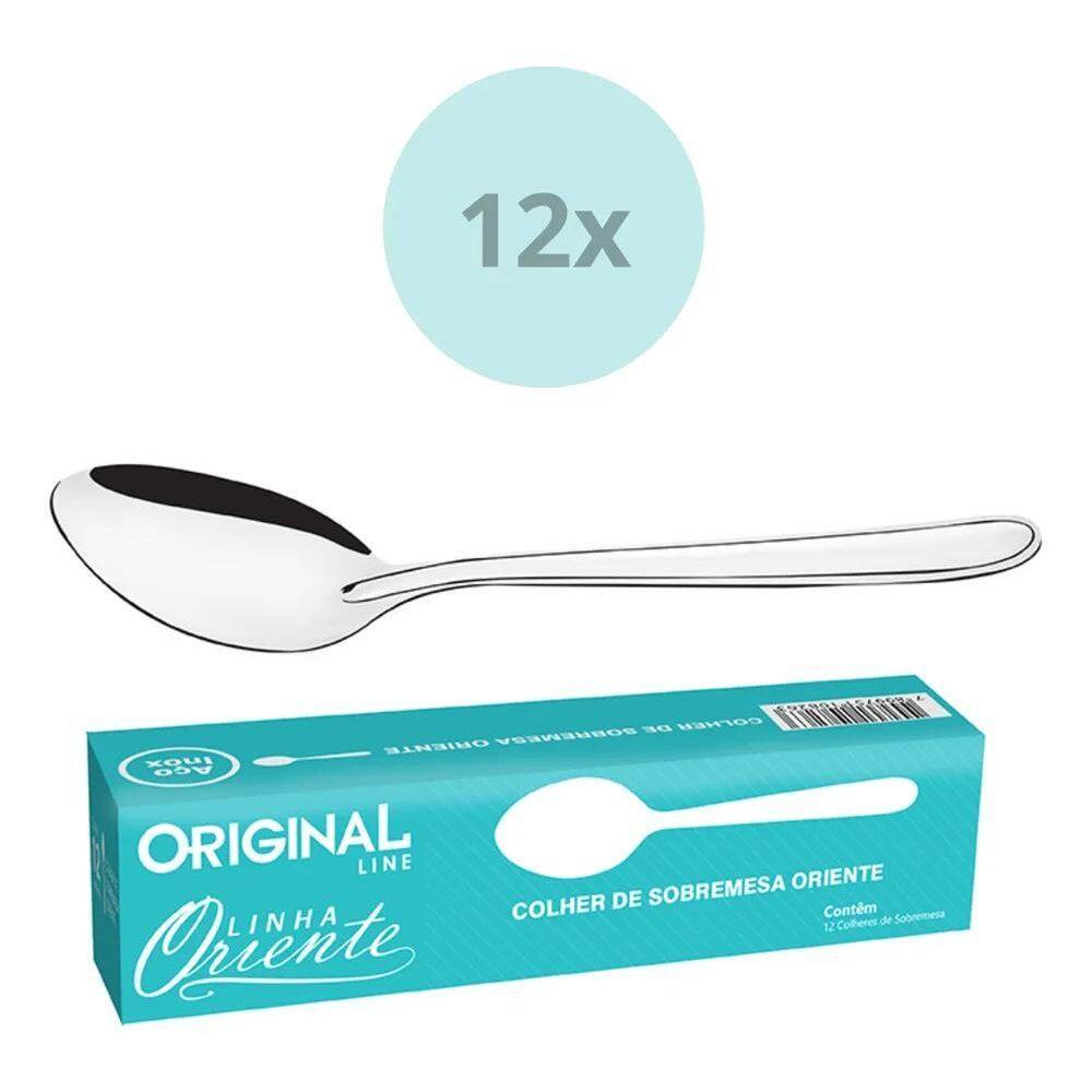 2X Colher Sobremesa Inox Kit 12 Peças Brilhante Duravel 16Cm