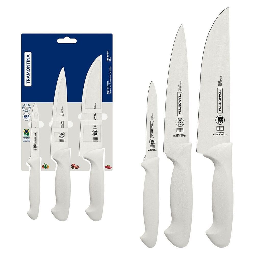 Jogo De Facas 3Pçs Premium Branco Aço Inox Tramontina