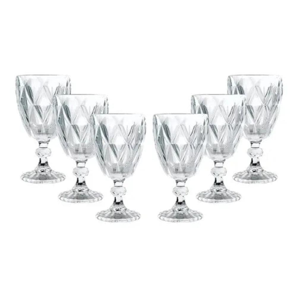 2X Jogo 6 Taças Vidro 260Ml Diamond Transparente