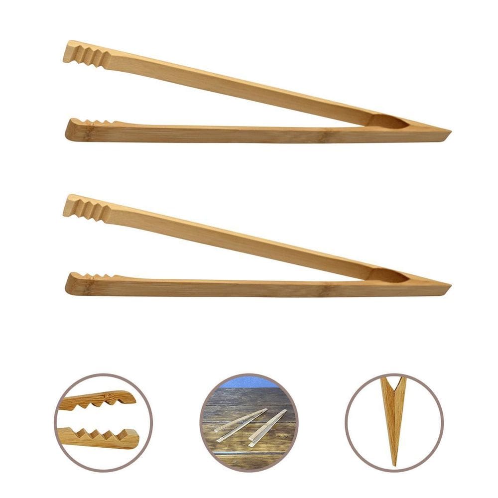 Dupla De Pinças Pegadora Salada Carne Em Bambu 36Cm Multiuso