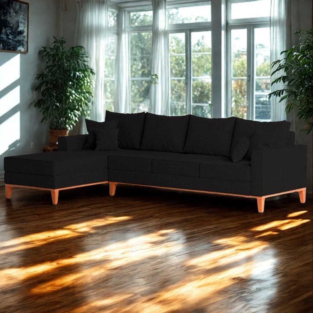 Sofá 4 Lugares Beny Com Chaise Esquerdo Corino Preto