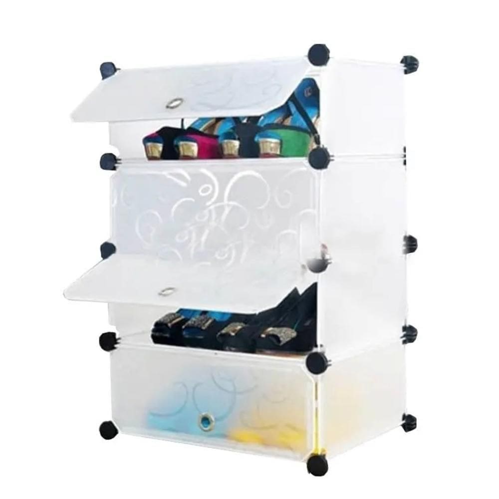 Organizador Multiuso Branco Guarda Roupa Sapateira Modular 4 Prateleiras Portatil Brinquedos Armario