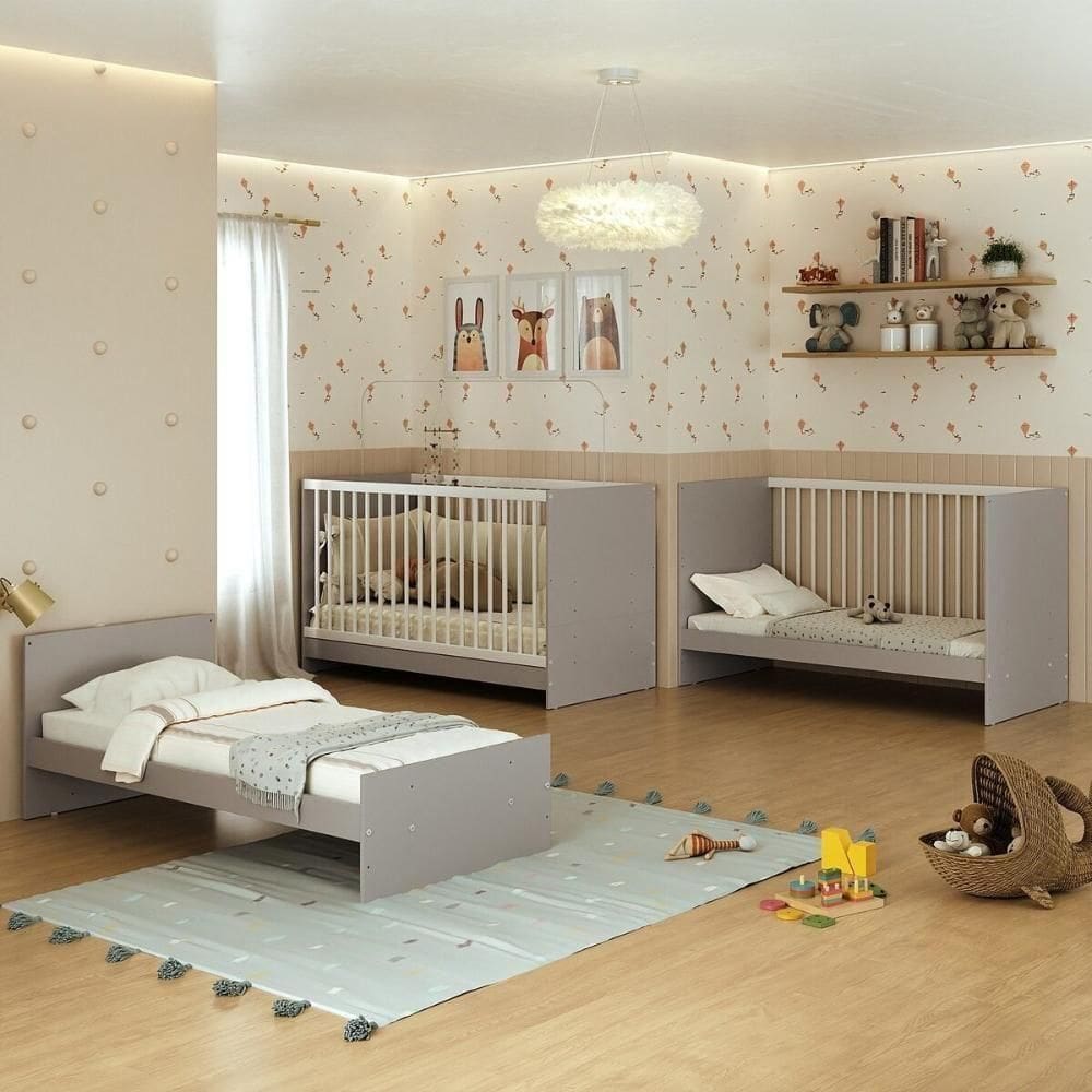 Berço 3 Em 1 Para Colchão 60 X 130 Cm Multimóveis Mp0527g - Cinza/branco