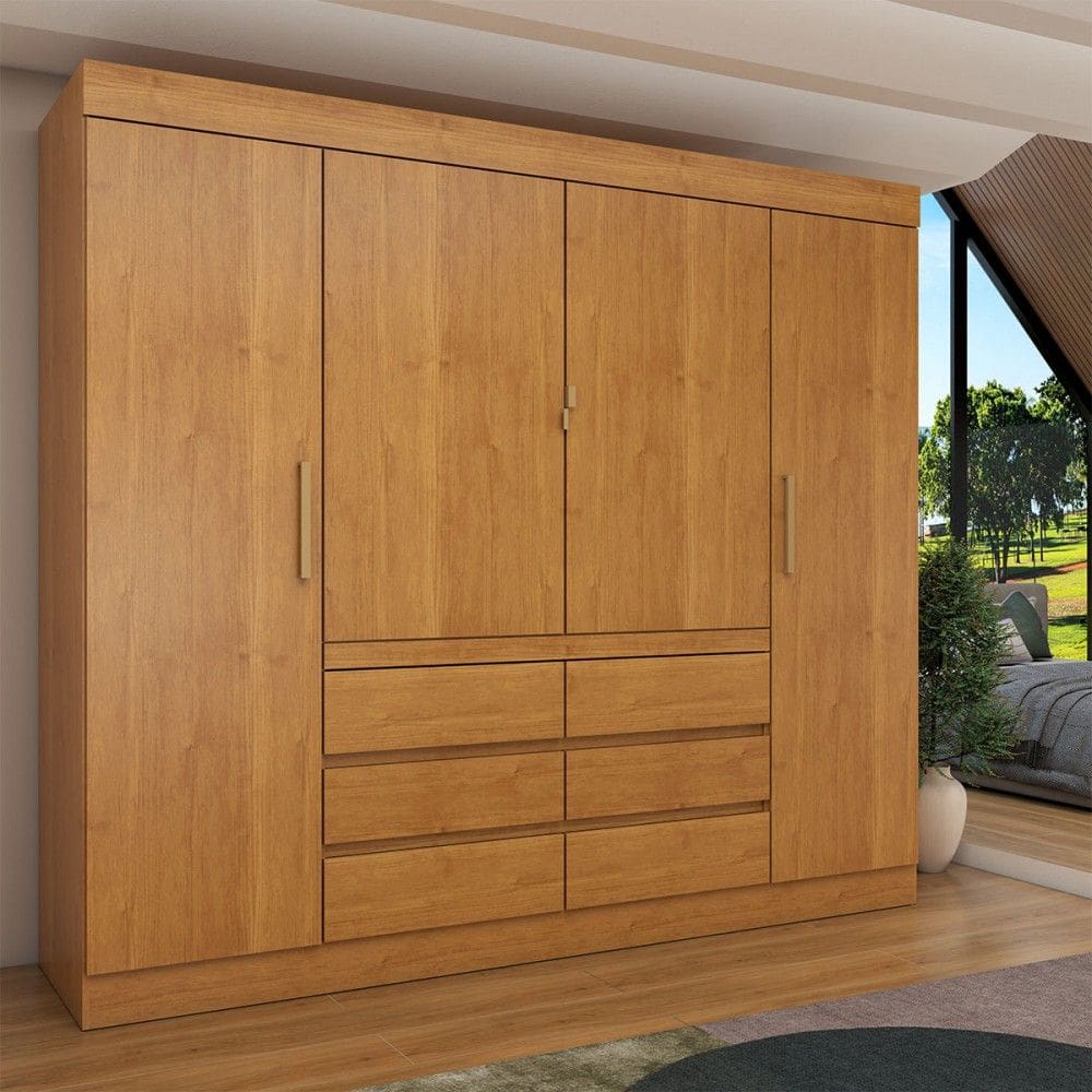 Guarda-Roupa Casal Luxúria 4 Portas 6 Gavetas Cinamomo - Panorama Móveis