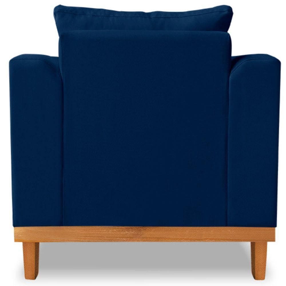 Poltrona Estofada Decorativa Beny Linho Azul Marinho