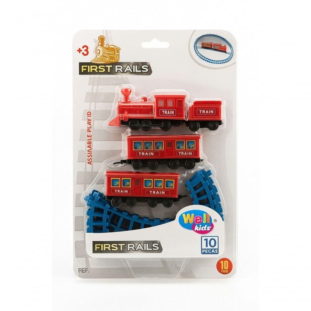 Trenzinho Infantil Trilhos 3 Vagões Brinquedo Educativo Pilh