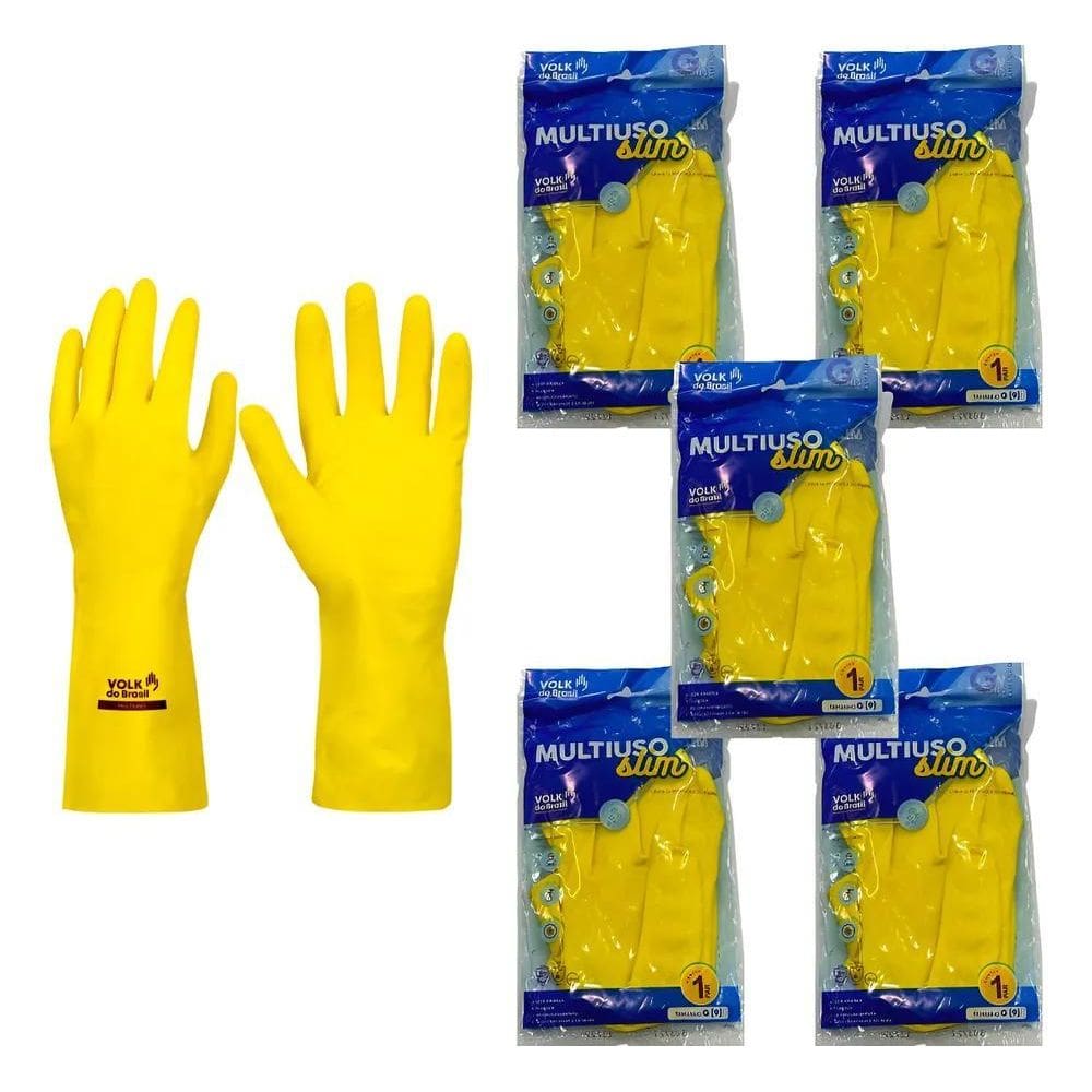 2X Kit 5 Prs Luva Látex Amarela Forrada Multiuso Limpeza Lou