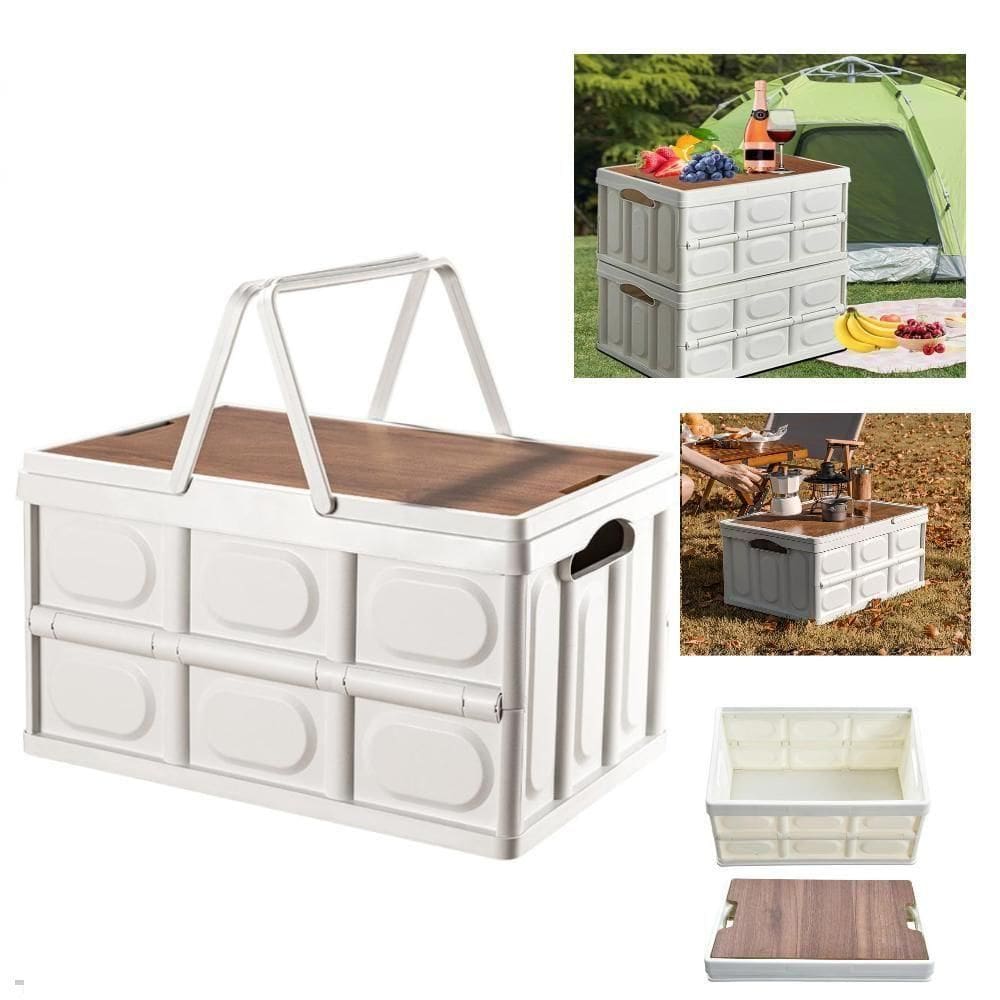 Caixa Dobravel Vira Mesa Portatil Armazenamento Cesta Empilhavel Multiuso Banqueta Viagem Praia Portatil Alca Acampament