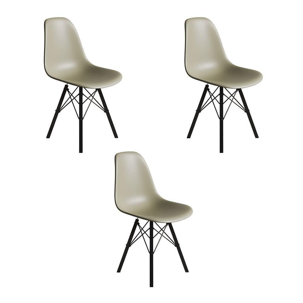 Conjunto 3 Cadeiras Eames Estilo Moderno Em Ferro Preto Com Assento Fendi