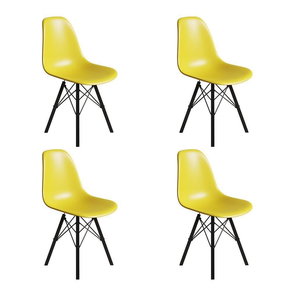 Conjunto 4 Cadeiras Eames Estilo Moderno Em Ferro Preto Com Assento Amarelo