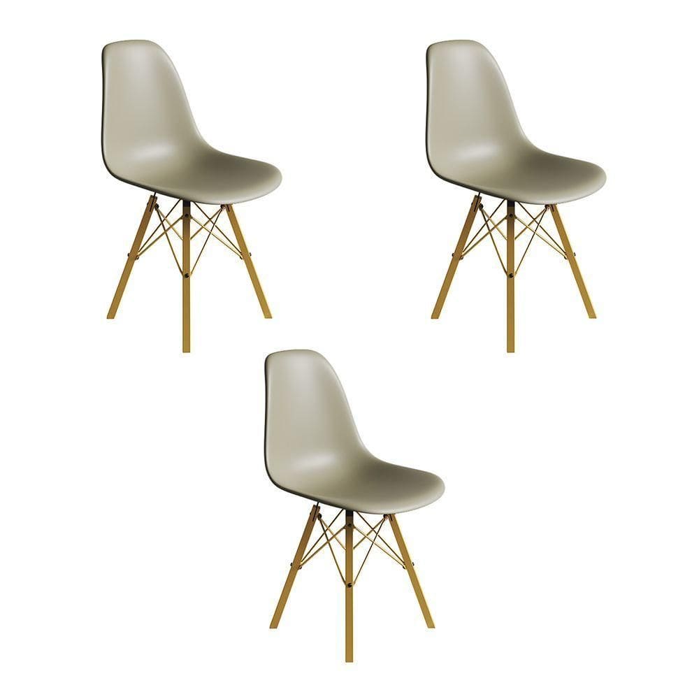 Conjunto 3 Cadeiras Eames Estilo Moderno Em Ferro Dourado Com Assento Fendi