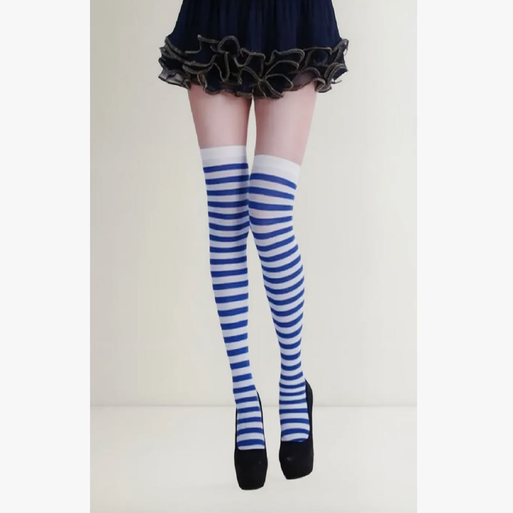 Meia Até O Joelho 7/8 Azul Com Listra Branca