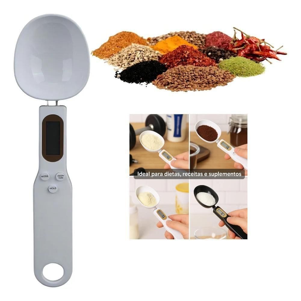 Colher Balanca Dosadora Multifuncional Medidor Automatico Alimentos 500gr Lcd Dieta Precisao 500 Gramas Eletronico
