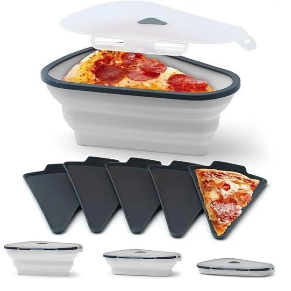 Porta Pizza Expansivel Kit Pote Silicone Tortas Bolo Hermetico 5 Fatias Prato Porta Alimentos Retratil Microondas Freeze