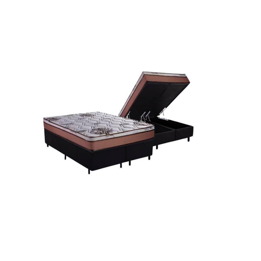 Cama Box Baú Queen Suede + Colchão Caribe Molas Ensacadas Luckspuma 158x198x66 Preto