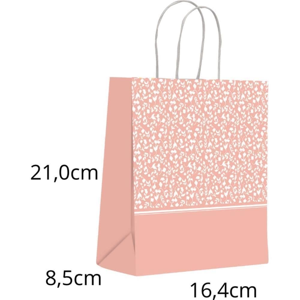 Sacola Para Presente Decorada Nude Rosas Pq 16,4X21X8,5Cm Pc