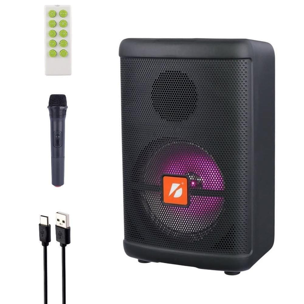 Caixa Som Amplificada Bluetooth Radio Microfone Controle Karaoke Amplificador Chao Led Fm Usb Dc Tf Auto Falante Portati
