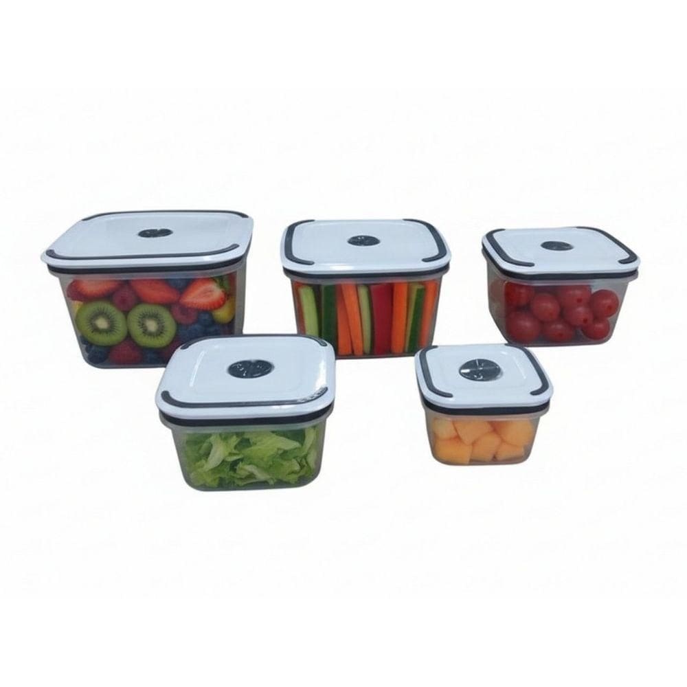 Kit 5 Potes Herméticos Conjunto Quadrado De Plástico Com Tampa