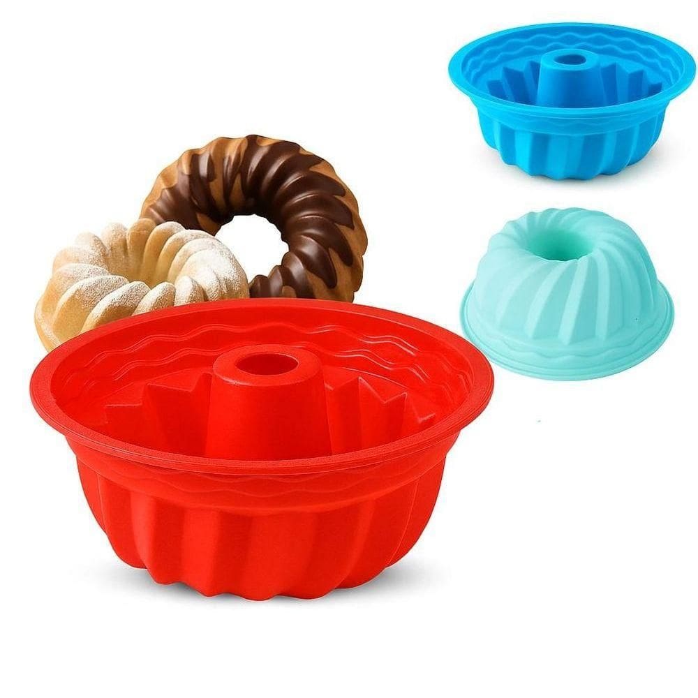 Forma Silicone Bolo Pudim Torta Assadeira Air Fryer Vazada Redonda Reutilizavel Antiaderente Confeitaria