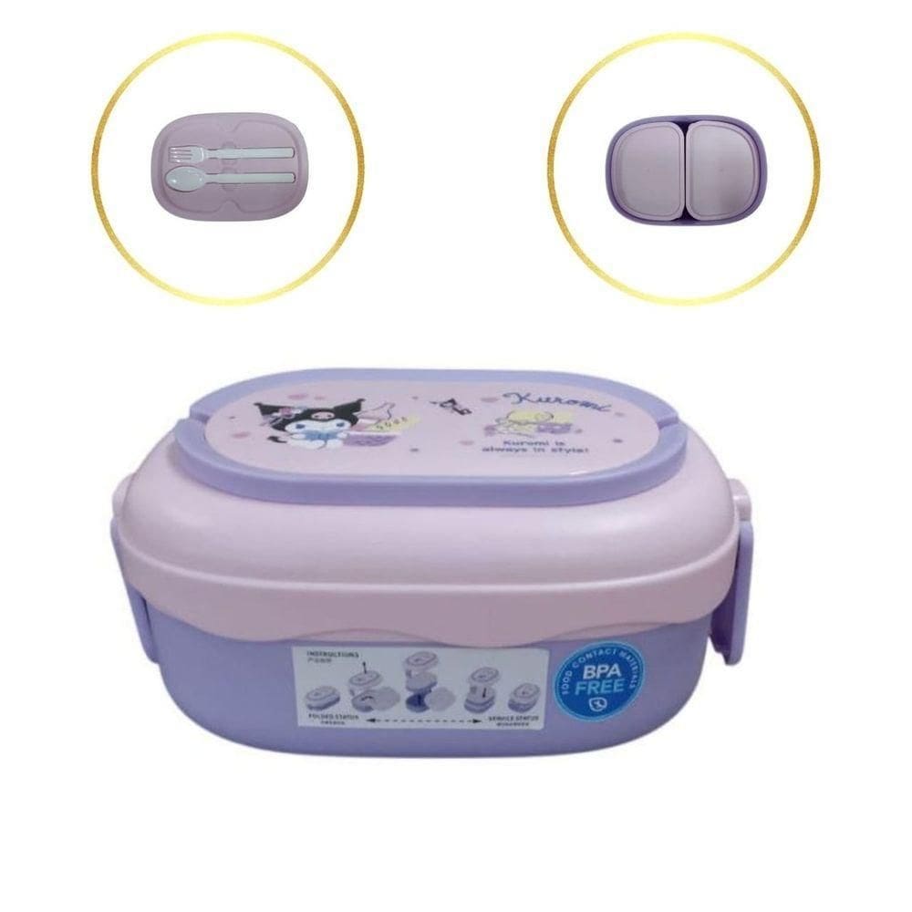 Kit Lancheira Infantil Kuromi Dupla Camada Com Alça E Talher 1600ml