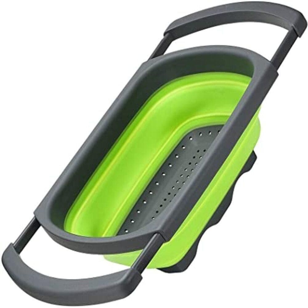 Escorredor De Massas E Macarrao Com Alca Retratil De Pia Silicone Legumes Frutas Ajustavel Cor:verde;tamanho:u