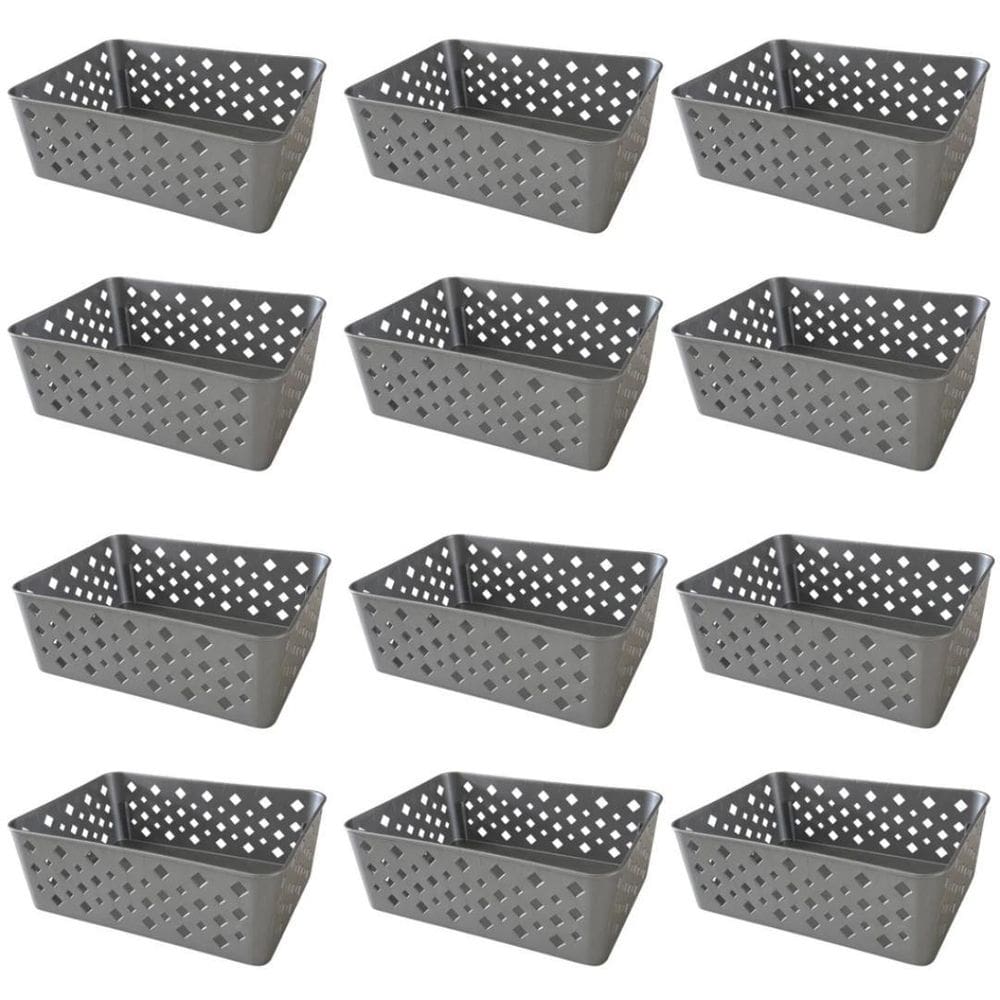 Kit 12 Cestos Organizadores Cinza Multiuso Médio Empilhável